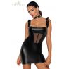 Robe courte wetlook et tulle F257 - Noir Handmade