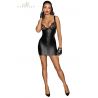 Mini robe zippée wetlook et dentelle F254 - Noir Handmade