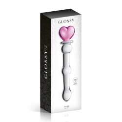 Dildo en verre à boules avec coeur rose 20cm N°21 - Glossy Toys