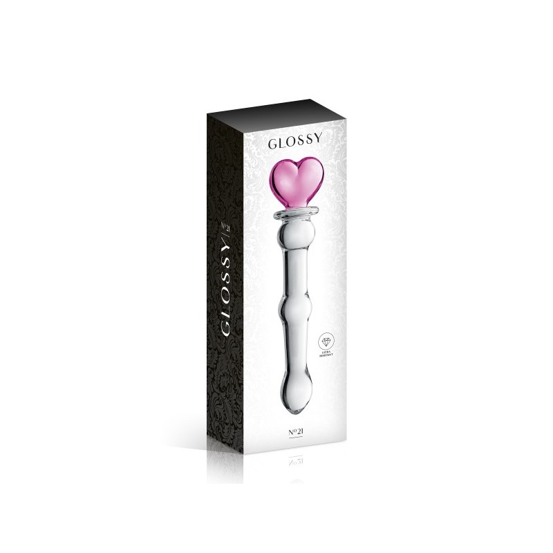 Dildo en verre à boules avec coeur rose 20cm N°21 - Glossy Toys