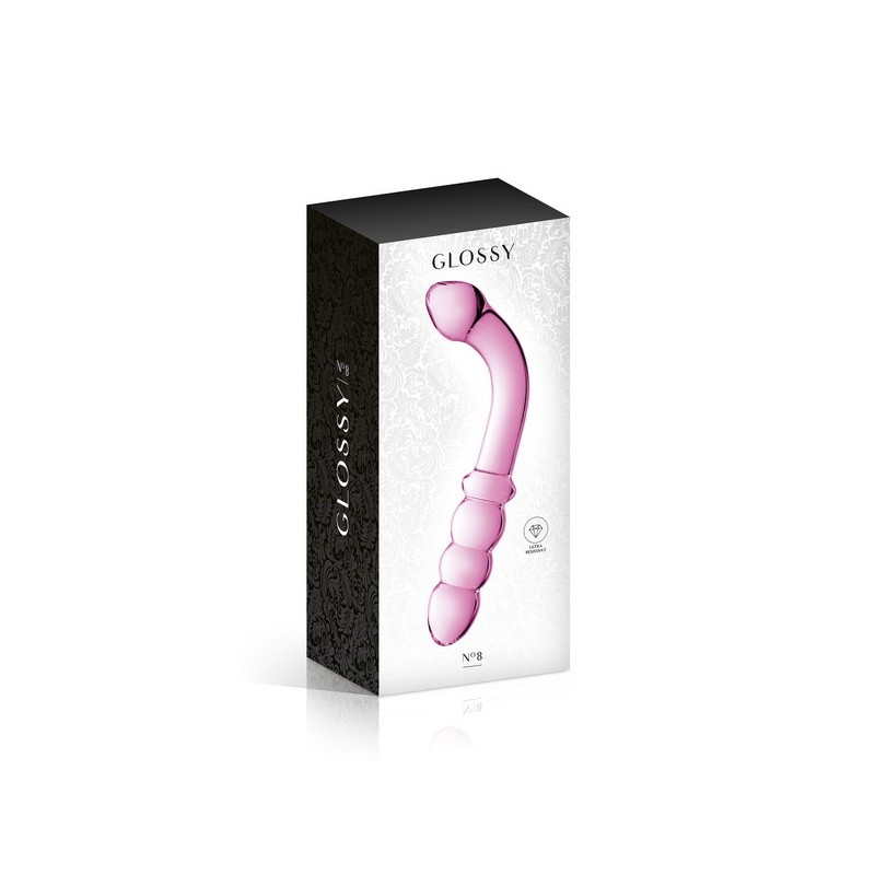 Dildo coudé multi stimulation en verre rose 22cm N°8 - Glossy Toys