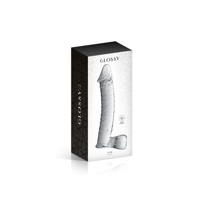 Dildo réaliste en verre translucide avec testiclules 21.5cm N°15 - Glossy Toys