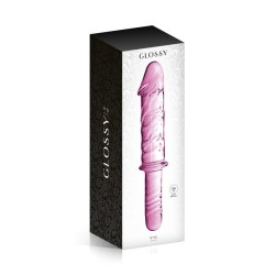 Dildo puissant en verre avec poignée 28.5cm Rose N°12 - Glossy Toys