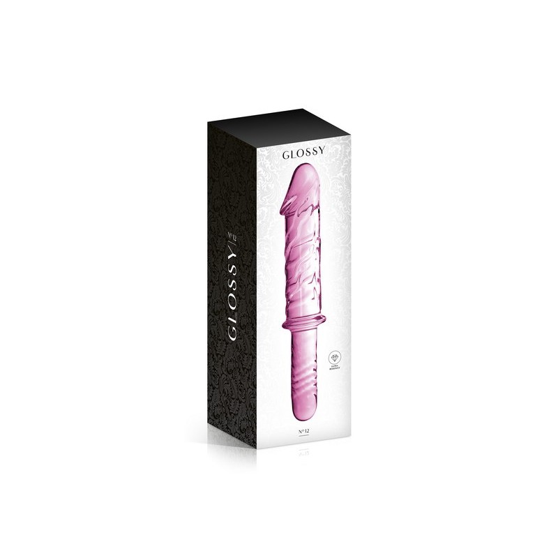 Dildo puissant en verre avec poignée 28.5cm Rose N°12 - Glossy Toys