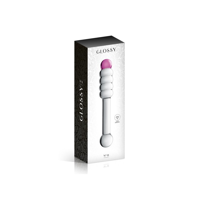 Dildo en verre translucide et rose 2 terminaisons N°11 - Glossy Toys