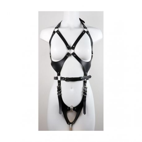Harnais Combi Punk Breast Noir - KinkHarness