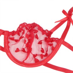 SOUTIEN-GORGE + STRING + PORTE-JARRETELLES IMPRIMÉ COEUR ROUGE S/M - SUBBLIME