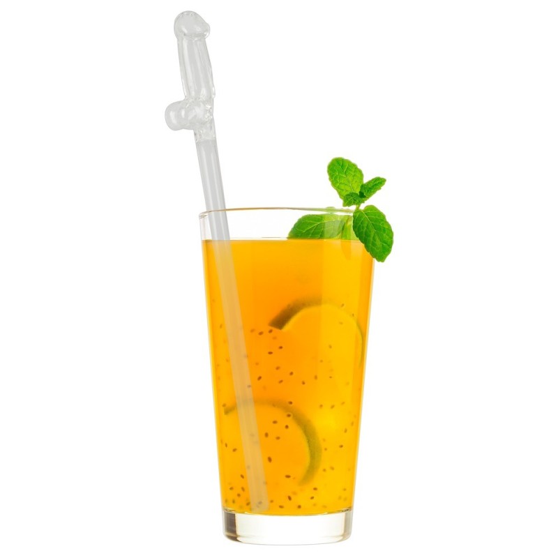 Paille en Verre en Forme de Pénis avec Brosse de Nettoyage Willy - 4 pièces