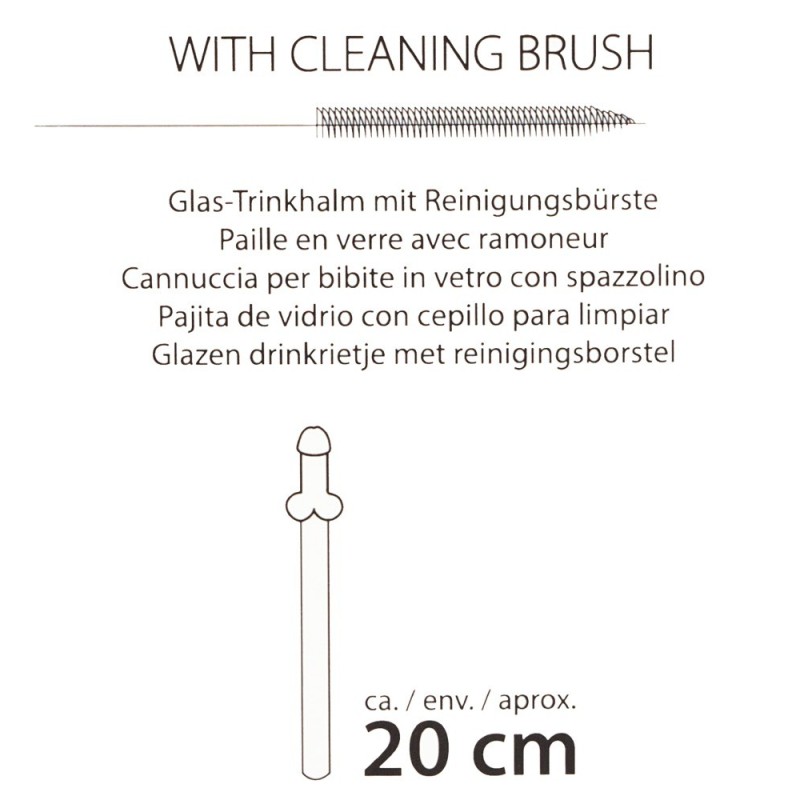 Paille en Verre en Forme de Pénis avec Brosse de Nettoyage Willy - 4 pièces