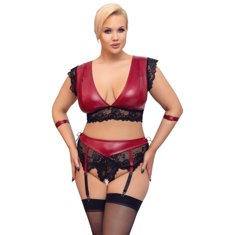 Ensemble bralette, string porte-jarretelles ouvert de Cottelli BONDAGE PLUS - 4XL