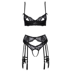 Ensemble jarretelles noir avec soutien-gorge, porte-jarretelles, string  et jarretelles- de Cottelli LINGERIE- taille S
