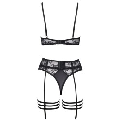 Ensemble jarretelles noir avec soutien-gorge, porte-jarretelles, string  et jarretelles- de Cottelli LINGERIE- taille S