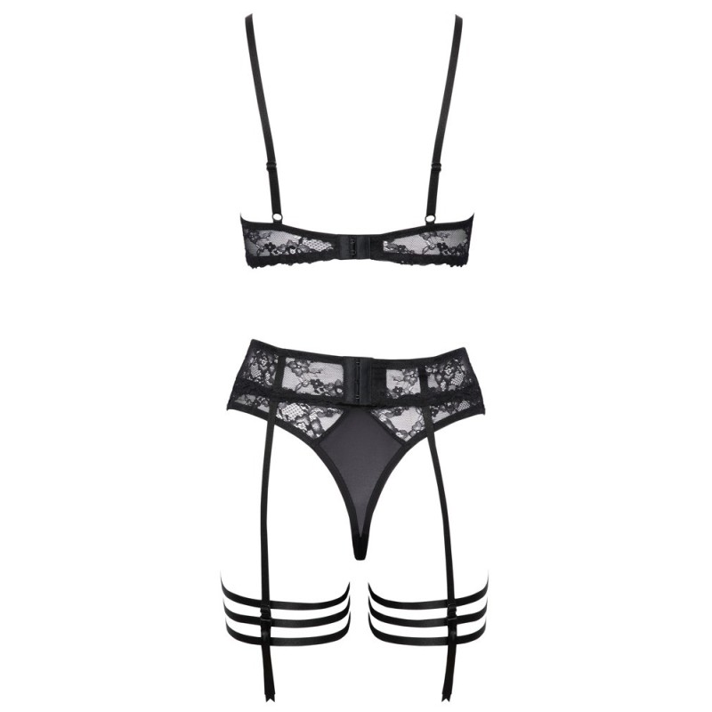 Ensemble jarretelles noir avec soutien-gorge, porte-jarretelles, string  et jarretelles- de Cottelli LINGERIE- taille S