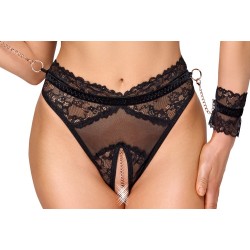 Ensemble noir de Cottelli BONDAGE avec soutien-gorge, slip ouvert et deux menottes douces Taille S