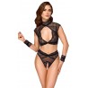 Ensemble noir de Cottelli BONDAGE avec soutien-gorge, slip ouvert et deux menottes douces Taille S