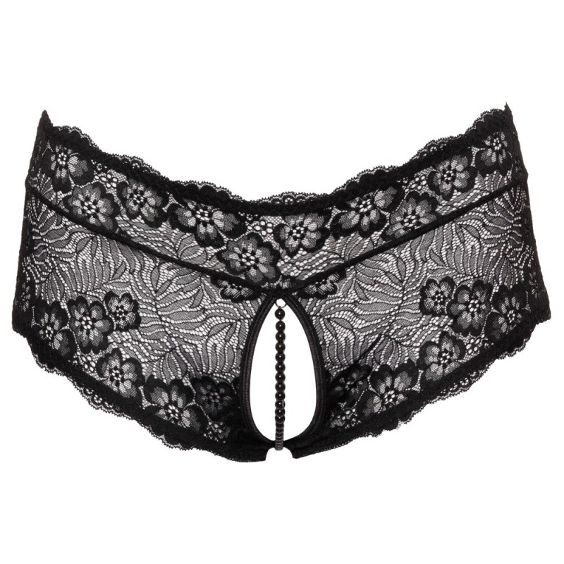 Slip noir ouvert de Cottelli CURVES entièrement en fine dentelle florale