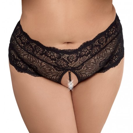 Slip noir ouvert de Cottelli CURVES entièrement en fine dentelle florale