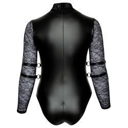 Body de Cottelli BONDAGE PLUS aux détails soyeux dans un look mat avec de longues manches en dentelle