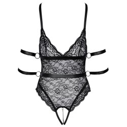 Body en dentelle ouvert de Cottelli BONDAGE avec 2 jarretelles amovibles et 4 liens de fixation.