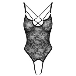 Body string ouvert de Cottelli LINGERIE en fine dentelle florale noire