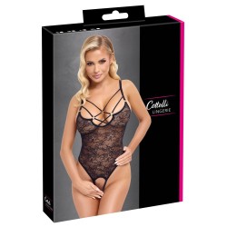 Body string ouvert de Cottelli LINGERIE en fine dentelle florale noire