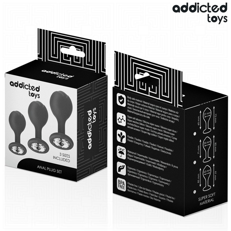 LOT DE 3 PLUG ANAL AVEC BIJOU - ADDICTED TOYS