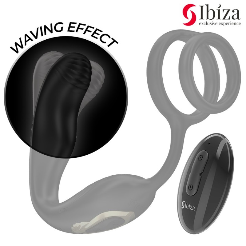 Plug anal rotatif télécommandé WIGGLE avec vibrations périnéales et anneaux rehaussant le pénis- IBIZA -