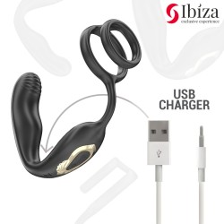 Plug anal rotatif télécommandé WIGGLE avec vibrations périnéales et anneaux rehaussant le pénis- IBIZA -