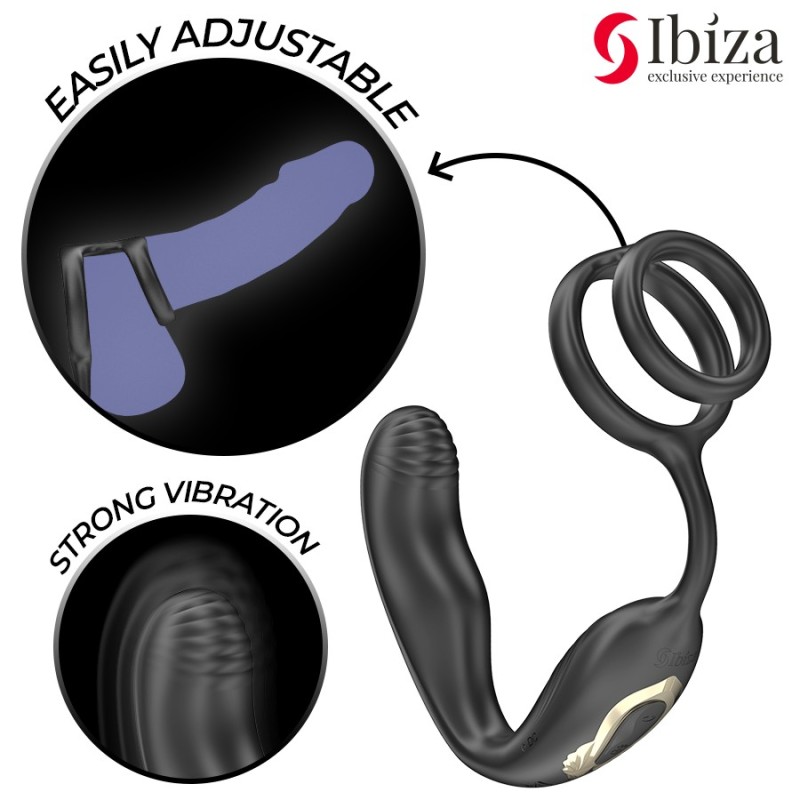 Plug anal rotatif télécommandé WIGGLE avec vibrations périnéales et anneaux rehaussant le pénis- IBIZA -