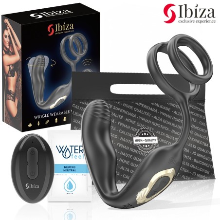 Plug anal rotatif télécommandé WIGGLE avec vibrations périnéales et anneaux rehaussant le pénis- IBIZA -