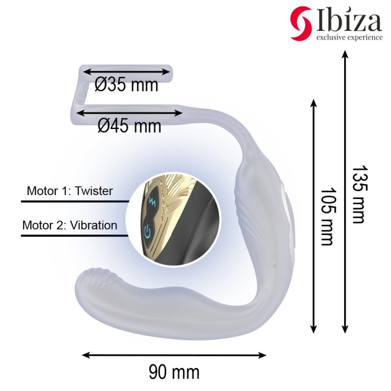 Plug anal rotatif télécommandé WIGGLE avec vibrations périnéales et anneaux rehaussant le pénis- IBIZA -