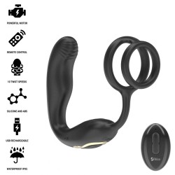 Plug anal rotatif télécommandé WIGGLE avec vibrations périnéales et anneaux rehaussant le pénis- IBIZA -