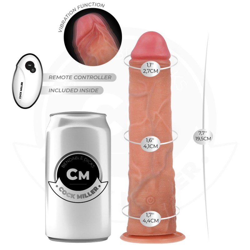 GODE RÉALISTE AVEC VENTOUSE ET TÉLÉCOMMANDE VIBRATIONS 19,5 CM - COCK MILLER -