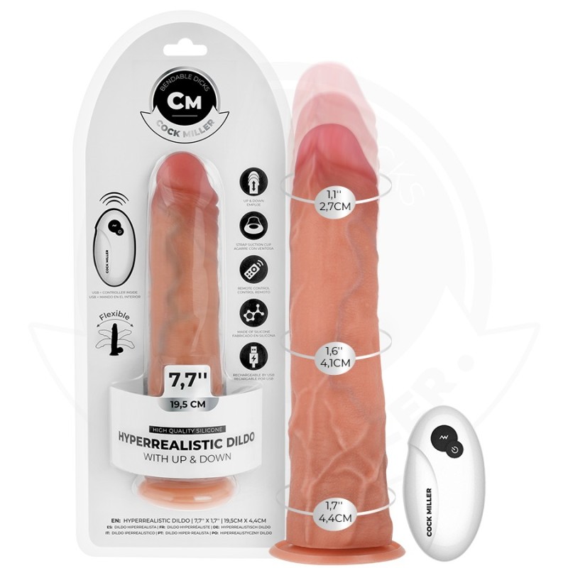 GODE HYPER-RÉALISTE À VENTOUSE ET À POUSSÉE AVEC TÉLÉCOMMANDE 19,5 CM -COCK MILLER