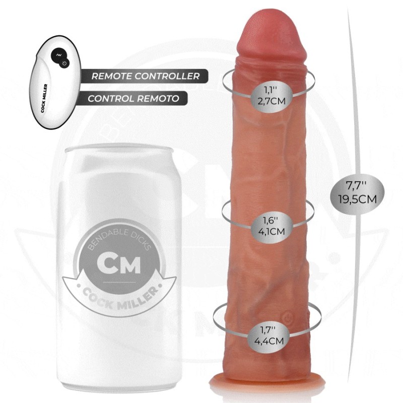 GODE HYPER-RÉALISTE À VENTOUSE ET À POUSSÉE AVEC TÉLÉCOMMANDE 19,5 CM -COCK MILLER