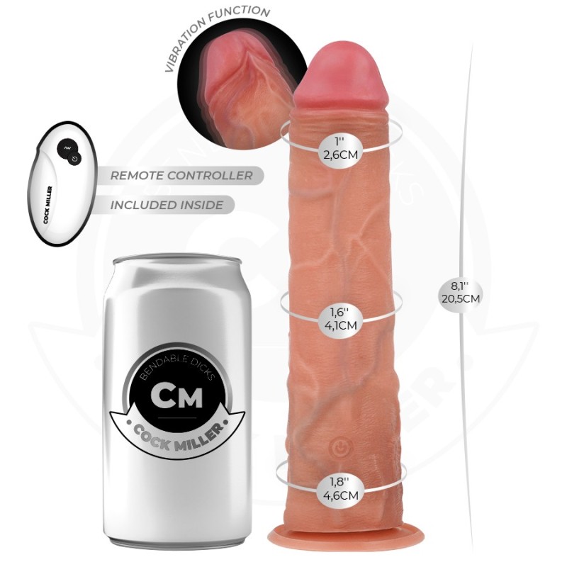 GODE RÉALISTE AVEC VENTOUSE ET TÉLÉCOMMANDE VIBRATIONS 20,5 CM -COCK MILLER -