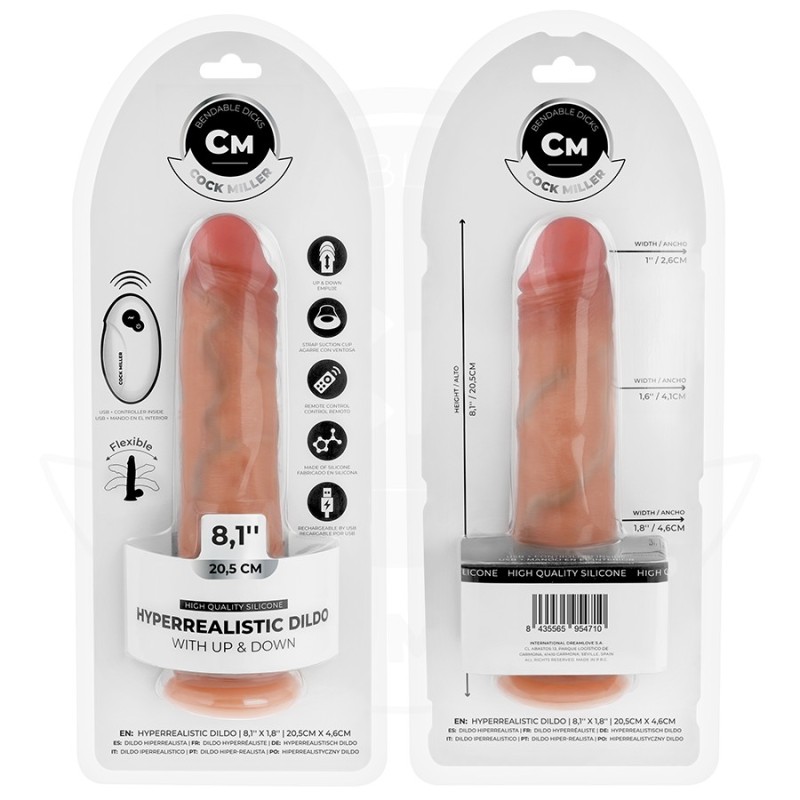 GODE HYPER-RÉALISTE À VENTOUSE ET À POUSSÉE AVEC TÉLÉCOMMANDE 20,5 CM -COCK MILLER -