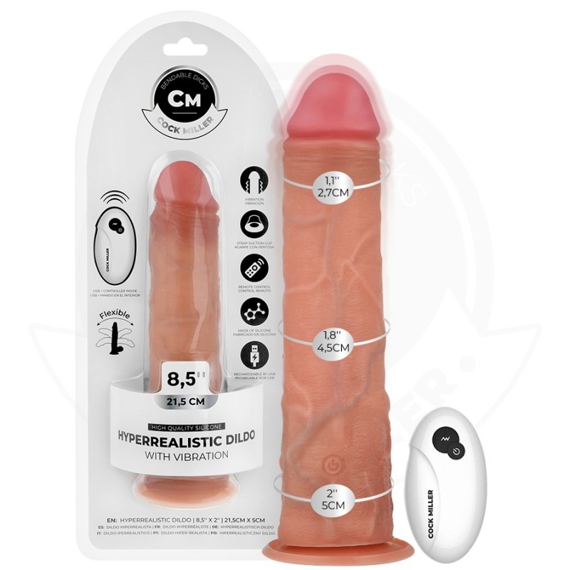 GODE RÉALISTE À VENTOUSE ET VIBRATION AVEC TÉLÉCOMMANDE 21,5 CM- COCK MILLER -