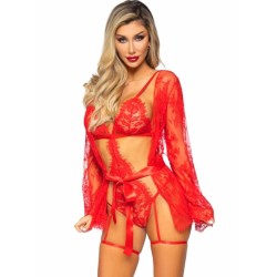 LEG AVENUE - 86123 ENSEMBLE PEIGNOIR ET PORTE-JARRETELLES ROUGE