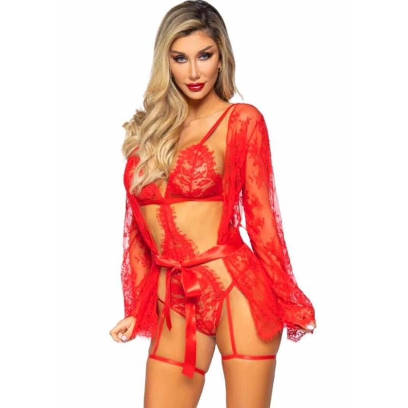 LEG AVENUE - 86123 ENSEMBLE PEIGNOIR ET PORTE-JARRETELLES ROUGE