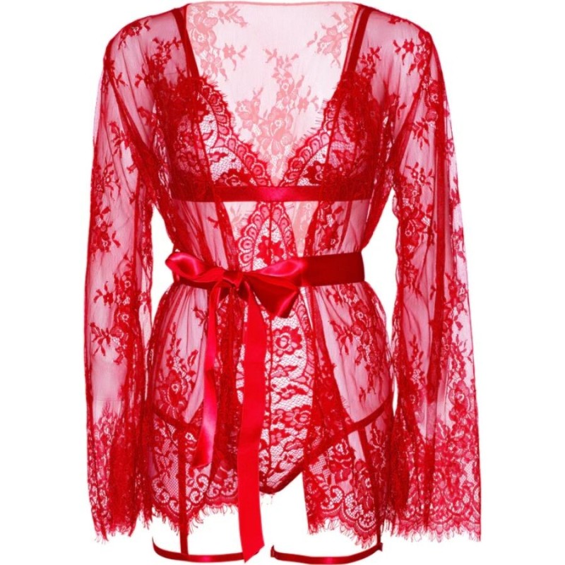 LEG AVENUE - 86123 ENSEMBLE PEIGNOIR ET PORTE-JARRETELLES ROUGE