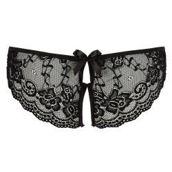 Joli slip ouvert NOIR dentelle de fleurs COTTELLI XL