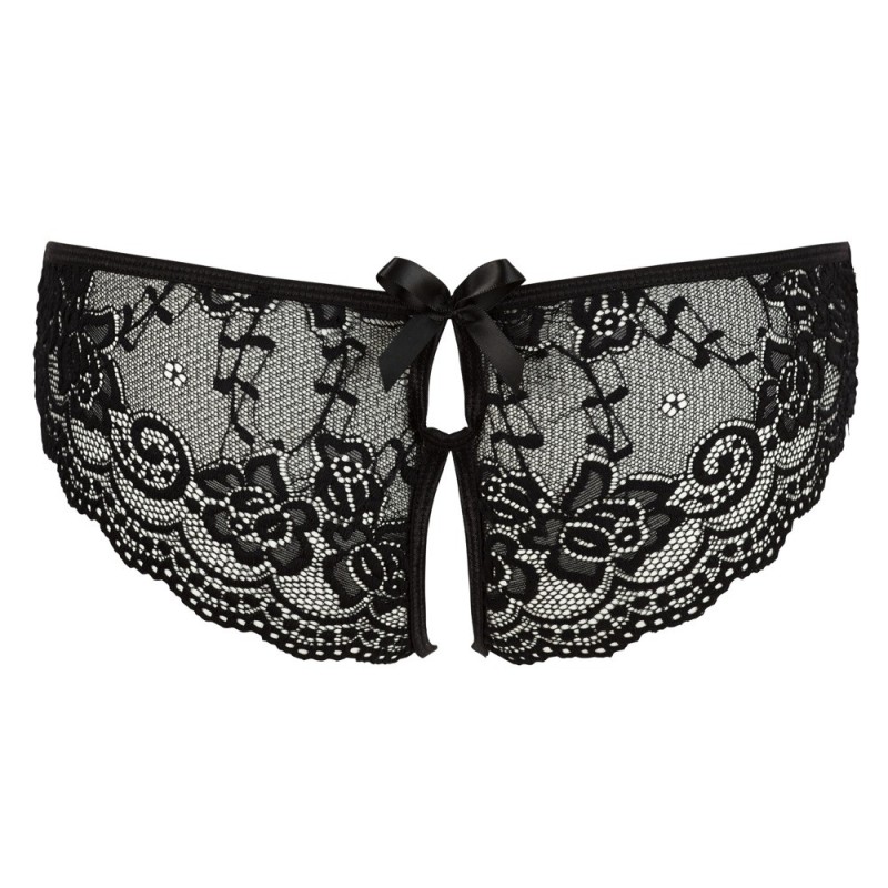 Joli slip ouvert NOIR dentelle de fleurs COTTELLI XL