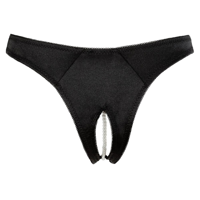 Slip soyeux ouvert avec un collier de perles
