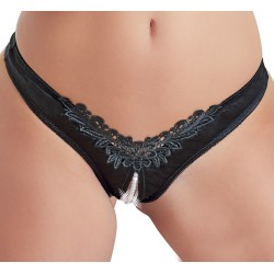 Slip soyeux ouvert avec un collier de perles