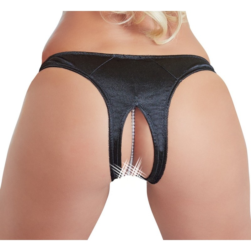 Slip soyeux ouvert avec un collier de perles