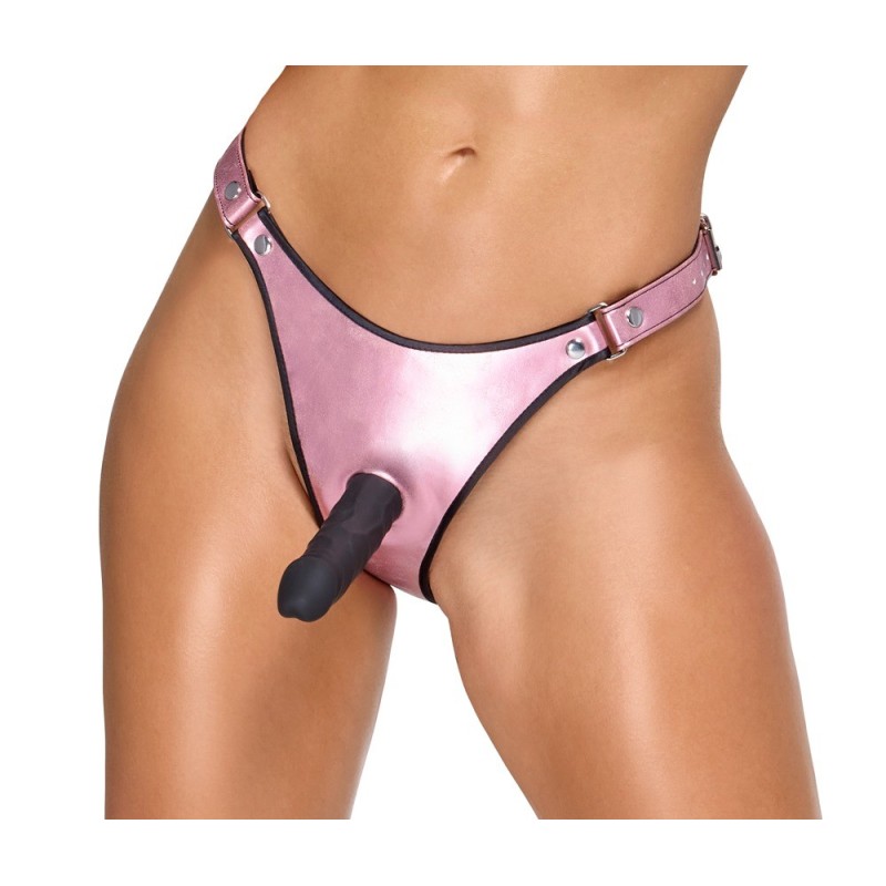 String sangle de Bad Kitty avec godemiché naturel noir en silicone