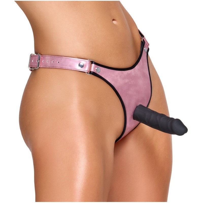 String sangle de Bad Kitty avec godemiché naturel noir en silicone