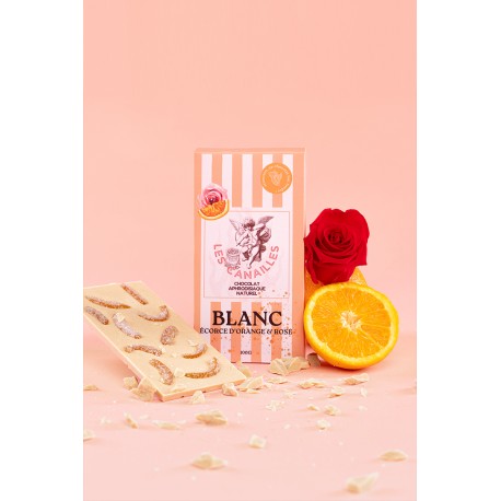Chocolat blanc écorce d'orange et rose - Tablette 100g - Les canailles