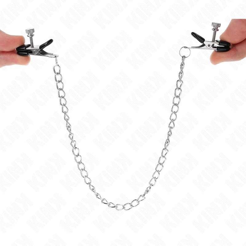 KINK - PINCES À TETONS - chaine plate argent 34 CM